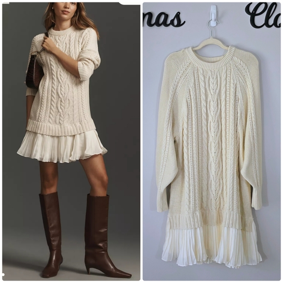 Anthropologie The Delphine Twofer Cable-Knit Sweater Mini Dress Size 1X Plus NWT - Picture 1 of 11